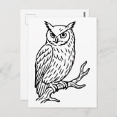 Horned Owl on Branch Line Art ポストカード (正面/裏面)