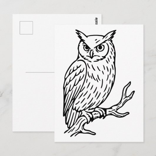 Horned Owl on Branch Line Art ポストカード (正面/裏面)