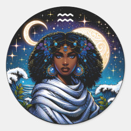 Horoscope Sign Aquarius Symbol ラウンドシール