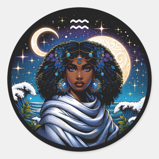 Horoscope Sign Aquarius Symbol ラウンドシール (正面)