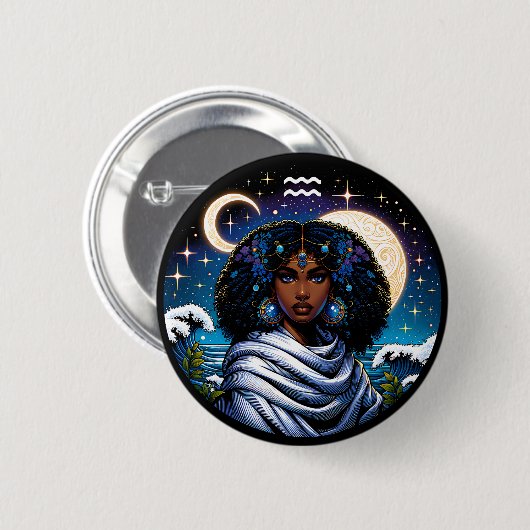 Horoscope Sign Aquarius Symbol 缶バッジ (正面&裏面)