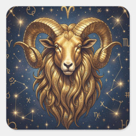 Horoscope Sign Aries Golden Ram and Stars スクエアシール