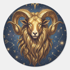 Horoscope Sign Aries Golden Ram and Stars ラウンドシール