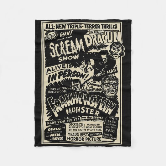 Horror Movie Monster Mummy Dracula Werewolf Franke フリースブランケット (正面)