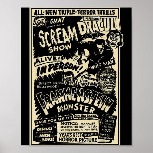 Horror Movie Monster Mummy Dracula Werewolf Franke ポスター (正面)
