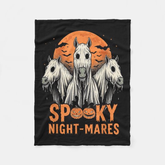 Horror Retro Soky Night-mares Horses Boo Ghosts Ha フリースブランケット (正面)