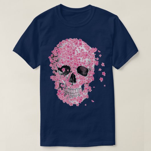 , Horror Skull Cherry Blossom, Japanese Sakura  Tシャツ (デザイン正面)