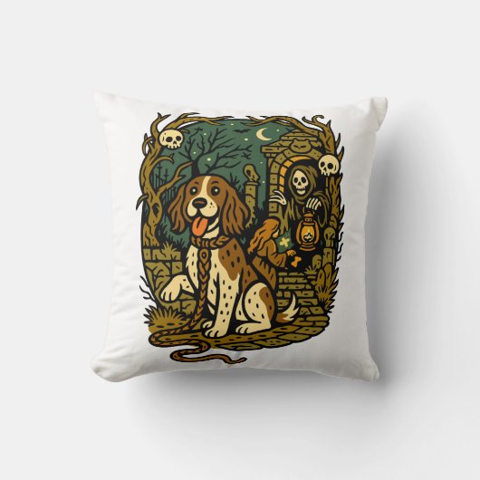 Horror Spooky Skeleton Dog Aesthetic クッション (正面)