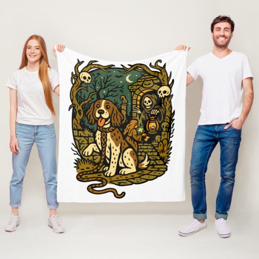 Horror Spooky Skeleton Dog Aesthetic フリースブランケット (インサイチュ)