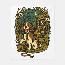 Horror Spooky Skeleton Dog Aesthetic フリースブランケット