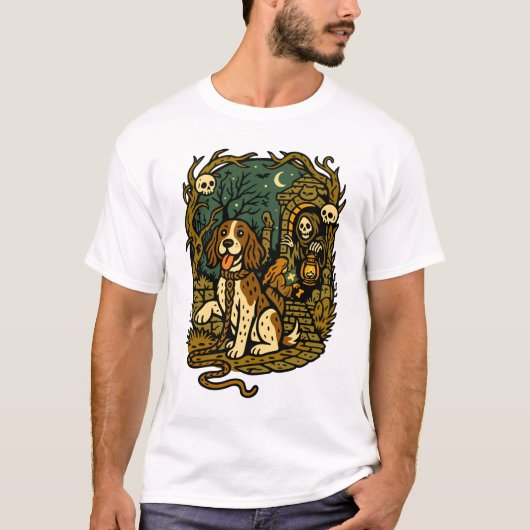 Horror Spooky Skeleton Dog Aesthetic Tシャツ (正面)