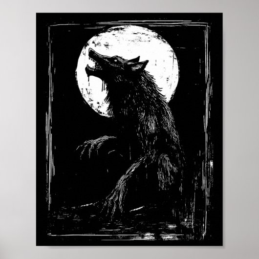 Horror Werewolf Head Halloween Mythology Wolf Shif ポスター (正面)