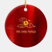 Horse 2026 Chinese Lunar New Year Red Foil Yellow セラミックオーナメント (裏面)