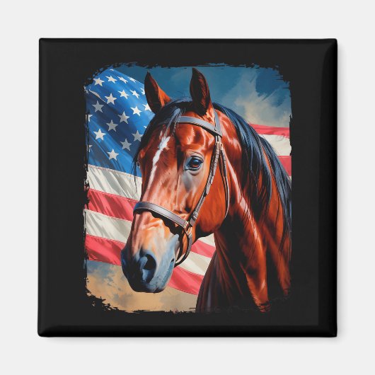 Horse 4th Of July Patriotic Horse American Flag  マグネット (正面)