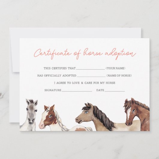 Horse Adoption Fill in Certificate Card (正面)
