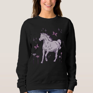 Horse and Butterfly Animal  Cute Kid Western Retro スウェットシャツ