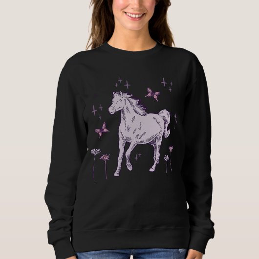 Horse and Butterfly Animal  Cute Kid Western Retro スウェットシャツ (正面)