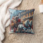 Horse and Carraige Christmas pillow クッション (ブランケット)