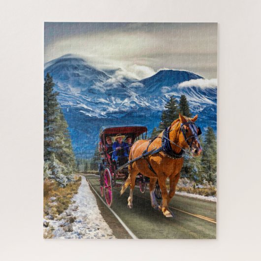 HORSE AND CARRIAGE WITH MOUNT SHASTA JIGSAW PUZZLE ジグソーパズル (縦)