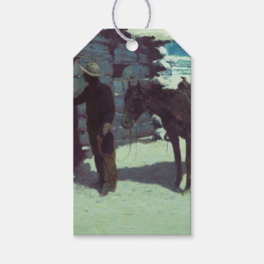 Horse and Cowboy Winter Snow ギフトタグ (正面)