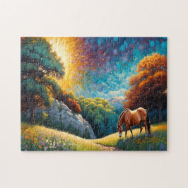Horse and Flowers in a colorful meadow ジグソーパズル