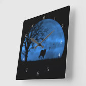 Horse and Full Moon Blue Beautiful スクエア壁時計 (傾斜)