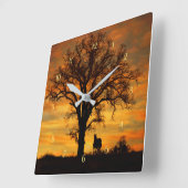 Horse and Oak Tree Southwestern Nature スクエア壁時計 (傾斜)