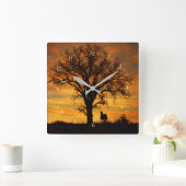 Horse and Oak Tree Southwestern Nature スクエア壁時計 (ホーム)