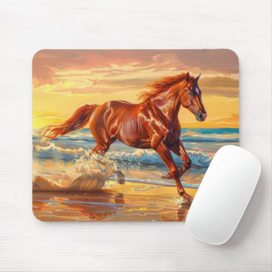 Horse Beach Ocean Sunset Painting マウスパッド (マウス)