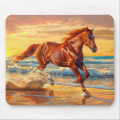 Horse Beach Ocean Sunset Painting マウスパッド (正面)