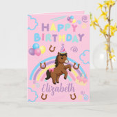 Horse Birthday Card in Pink カード (黄色い花)