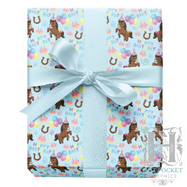 Horse Birthday Gift Wrapping Paper in Blue ラッピングペーパー