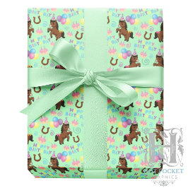 Horse Birthday Gift Wrapping Paper in Green ラッピングペーパー