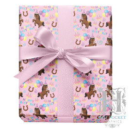Horse Birthday Gift Wrapping Paper in Pink ラッピングペーパー