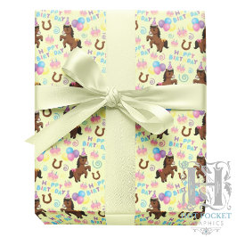 Horse Birthday Gift Wrapping Paper in Yellow ラッピングペーパー