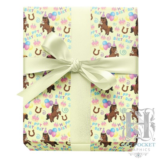 Horse Birthday Gift Wrapping Paper in Yellow ラッピングペーパー