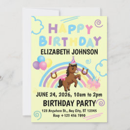 Horse Birthday Invitation in Yellow 招待状