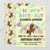 Horse Birthday Invitation in Yellow 招待状 (正面/裏面)