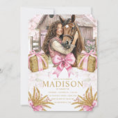 Horse Birthday Invitation with brunette Girl 招待状 (正面)