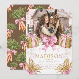 Horse Birthday Invitation with brunette Girl 招待状