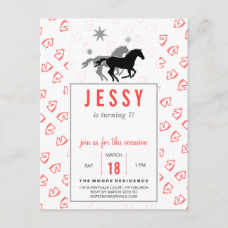 Horse Birthday Invitations Coral Red 招待状