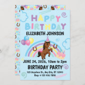Horse Birthday Party Invitation Blue 招待状 (正面/裏面)