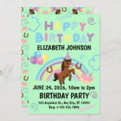 Horse Birthday Party Invitation Green 招待状 (正面/裏面)