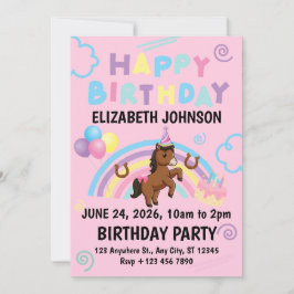 Horse Birthday Party Invitation Pink 招待状