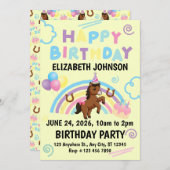 Horse Birthday Party Invitation Yellow 招待状 (正面/裏面)