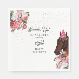Horse Birthday Theme Pink Floral Girl Cowgirl スタンダードランチョンナプキン