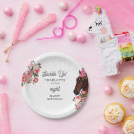 Horse Birthday Theme Pink Floral Girl Cowgirl ペーパープレート