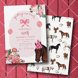 Horse Birthday Theme Pink Floral Girl Cowgirl 招待状