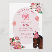 Horse Birthday Theme Pink Floral Girl Cowgirl 招待状 (正面)