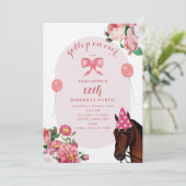 Horse Birthday Theme Pink Floral Girl Cowgirl 招待状 (スタンド正面)